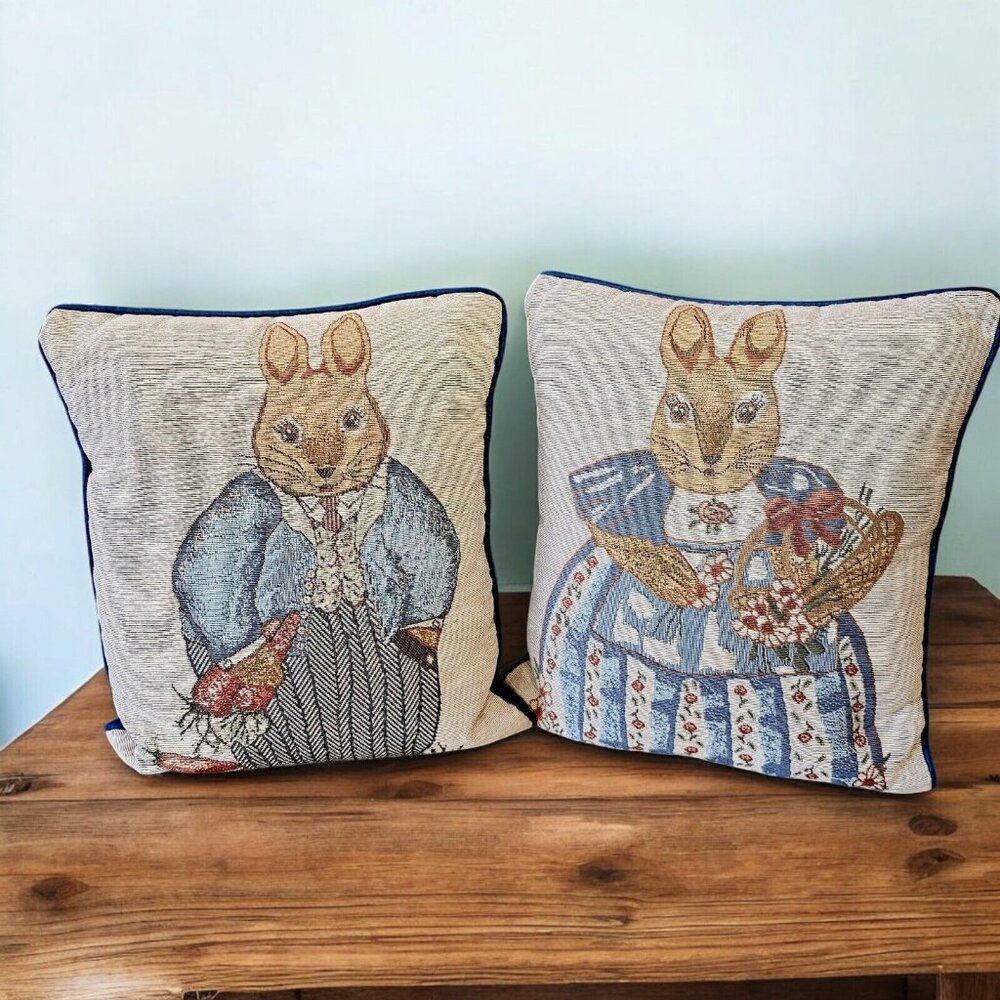 Peter Rabbit Tapestry Needlepoint Pillows Beatrix Potter Spring Mr. Mrs. 11x13